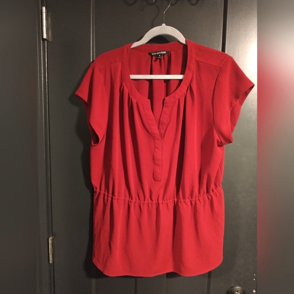 41 Hawthorn, Red short sleeve blouse (1X)